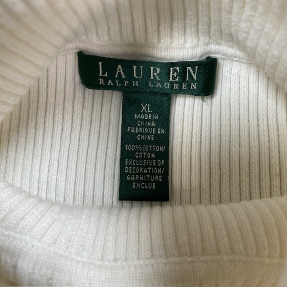 Lauren Ralph Lauren White Ribbed Cotton Turtleneck Sweater Logo XL - Picture 3 of 9